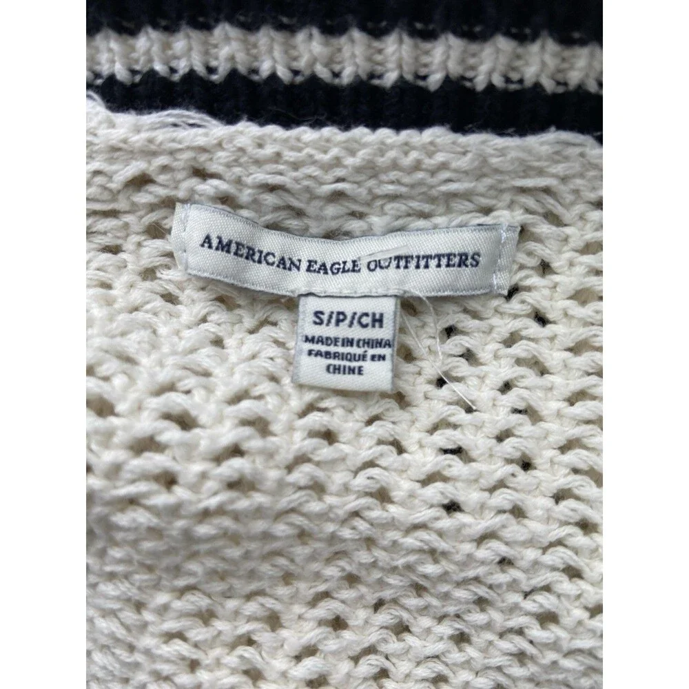 American Eagle Women Y2K Varsity Cardigan Size S Cream Open Knit Preppy Longline